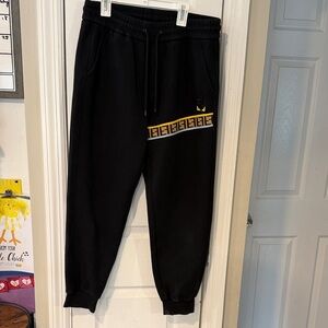 Fendi Black Joggers with Yellow Logo Stripe